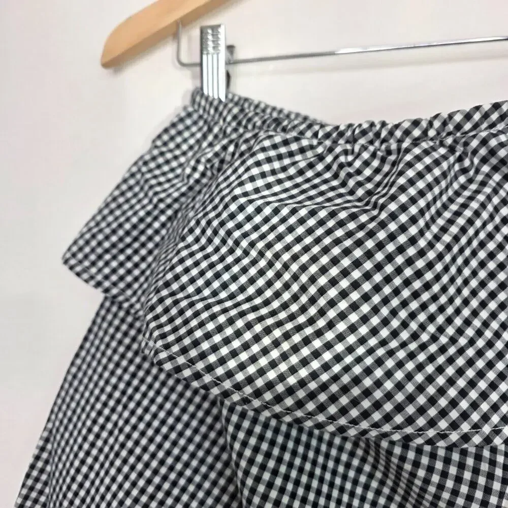 Vineyard Vines Gingham Black & White One Shoulder Bow Top Size 6, Preppy,Coastal